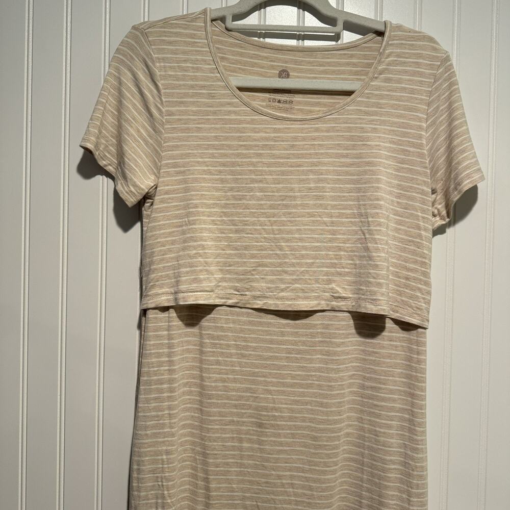 Kindred Bravely Eleanora Bamboo Maternity Nursing Dress Neutral Striped Size S - Picture 3 of 7